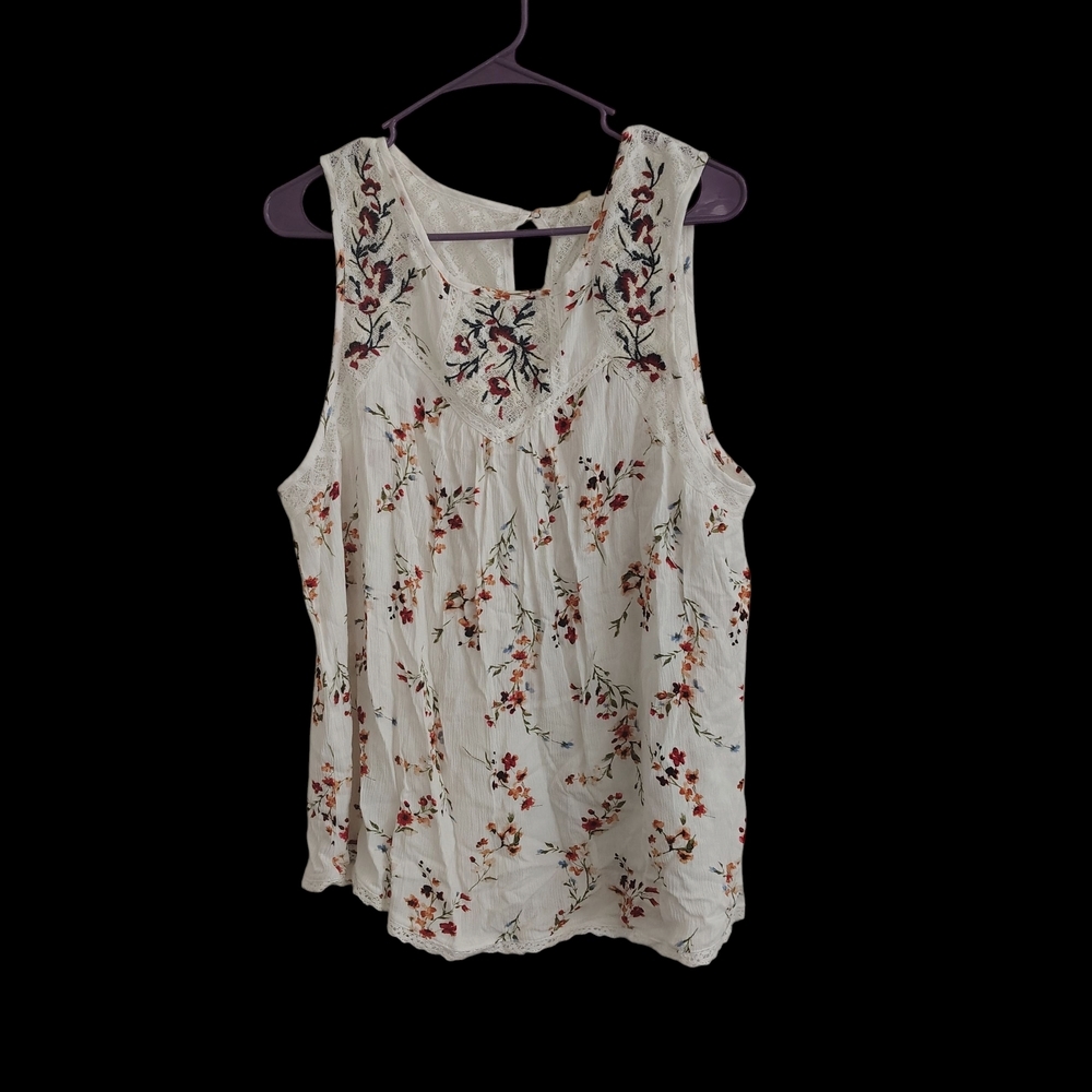 PLUS SIZE Tank Top - WhiteW/MULTICOLOR FLORAL, CLASSIC, DETAILED, CASUAL